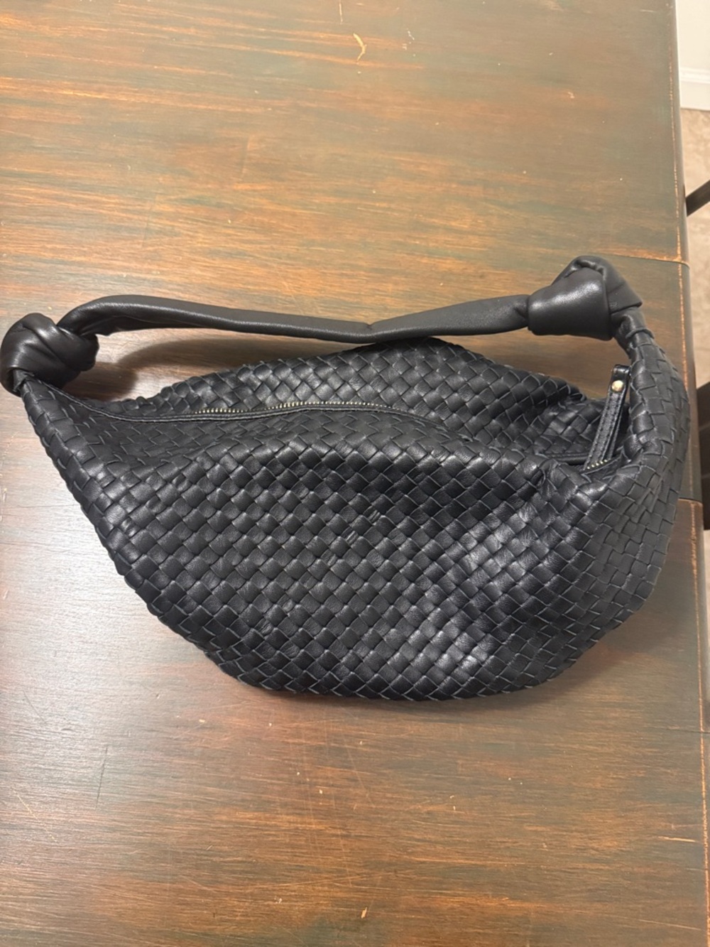 Woven Leather Hobo Bag - Black